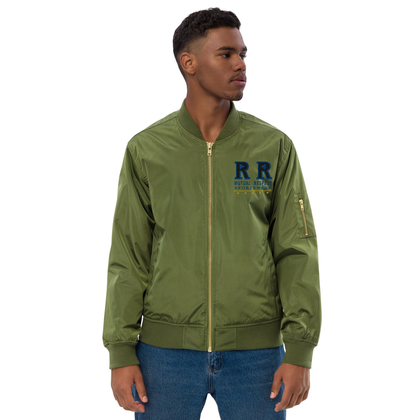 Navy Green Embroidered Premium bomber jacket